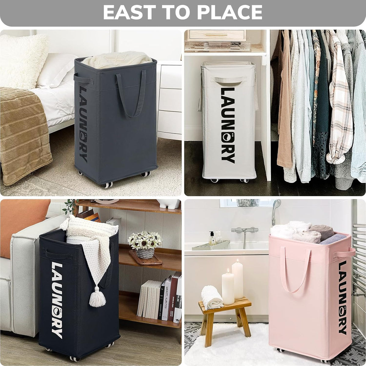 Laundry Basket with Wheels, 75L Laundry Hamper, Dorm Room Essentials with Removable Wash Bag for Laundry Room, Rolling Laundry Basket with Handles, Grey