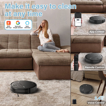 Robot Vacuum Cleaner, Robot Vacuum Mop Combo, with Alexa/Wifi/App Connection, for Pet Hair, Hard Floor