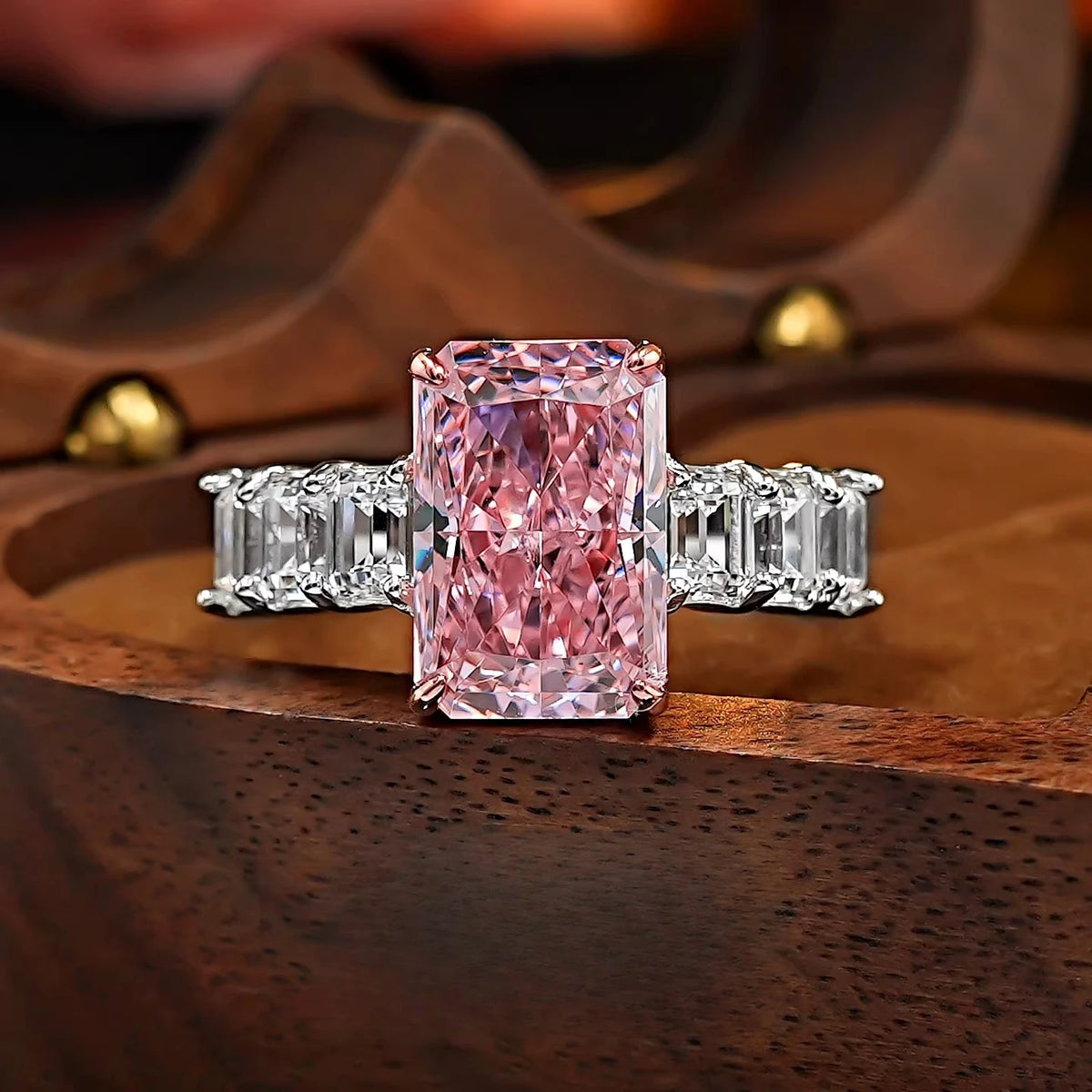 S925 Silver 8 * 12Mm Rectangular Pink Ice Flower Cut Zircon Ring Sweet Wind Gift Women'S Jewelry