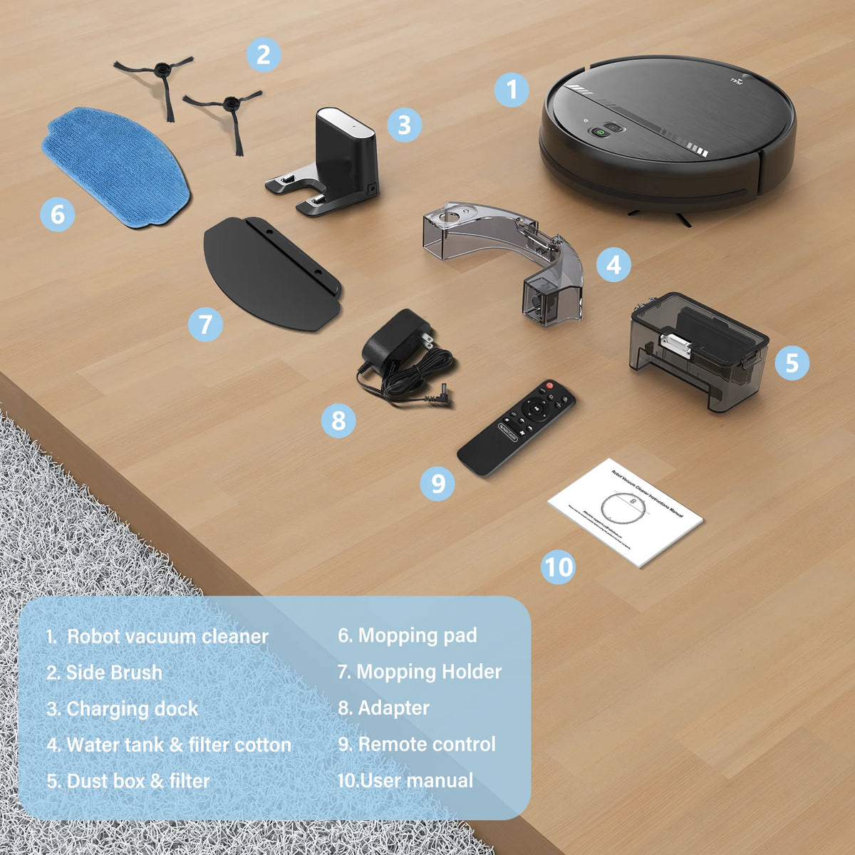 Robot Vacuum Cleaner, Robot Vacuum Mop Combo, with Alexa/Wifi/App Connection, for Pet Hair, Hard Floor