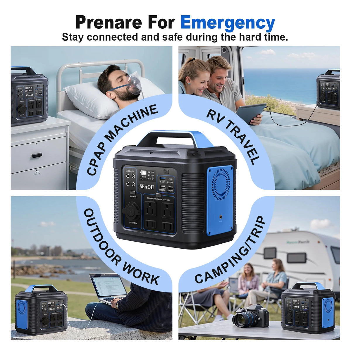 Portable Power Station, 300W 296Wh Solar Generator 80000Mah Lithium Battery Solar Power Banks Generator Power Source for Camping